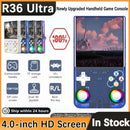 Console de jogos portátil R36 ULTRA com sistema Linux de código aberto, tela IPS de alta definição de 4 polegadas e reprodutor de videogame retrô.