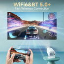 Mini projetor inteligente P30PRO Android 14 com Wi-Fi 6 e Bluetooth 5.0, suporta resolução 4K (1280 x 720p) e espelhamento de ecrã. Ideal para home theater.