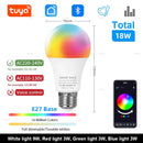 Tuya Bluetooth LED Bulb Lamps Dimmable 15W 18W E27 B22 220V RGBCW Color Change Smart Life APP Group Control Music Rhythm Timing