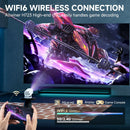 Mini projetor inteligente P30PRO Android 14 com Wi-Fi 6 e Bluetooth 5.0, suporta resolução 4K (1280 x 720p) e espelhamento de ecrã. Ideal para home theater.